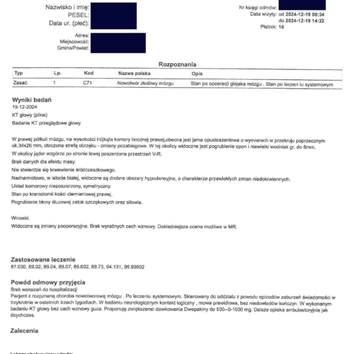 KARTA ODMOWY PRZYJECIA DO SZPITALA